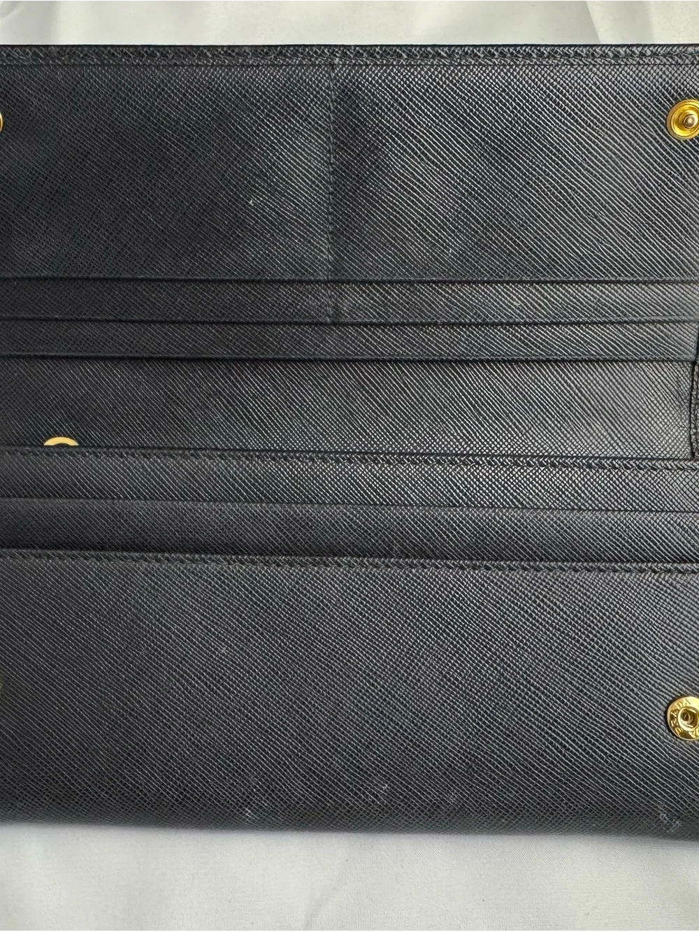 Prada Black Saffiano Leather Wallet with Gold Logo
